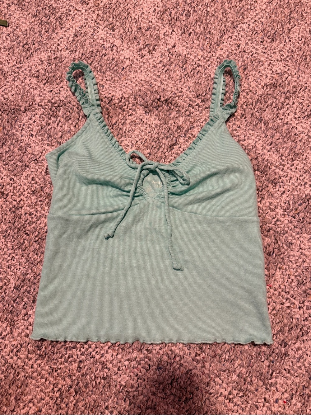 American Eagle aqua Tie-Front Ribbed Cami Tank Top